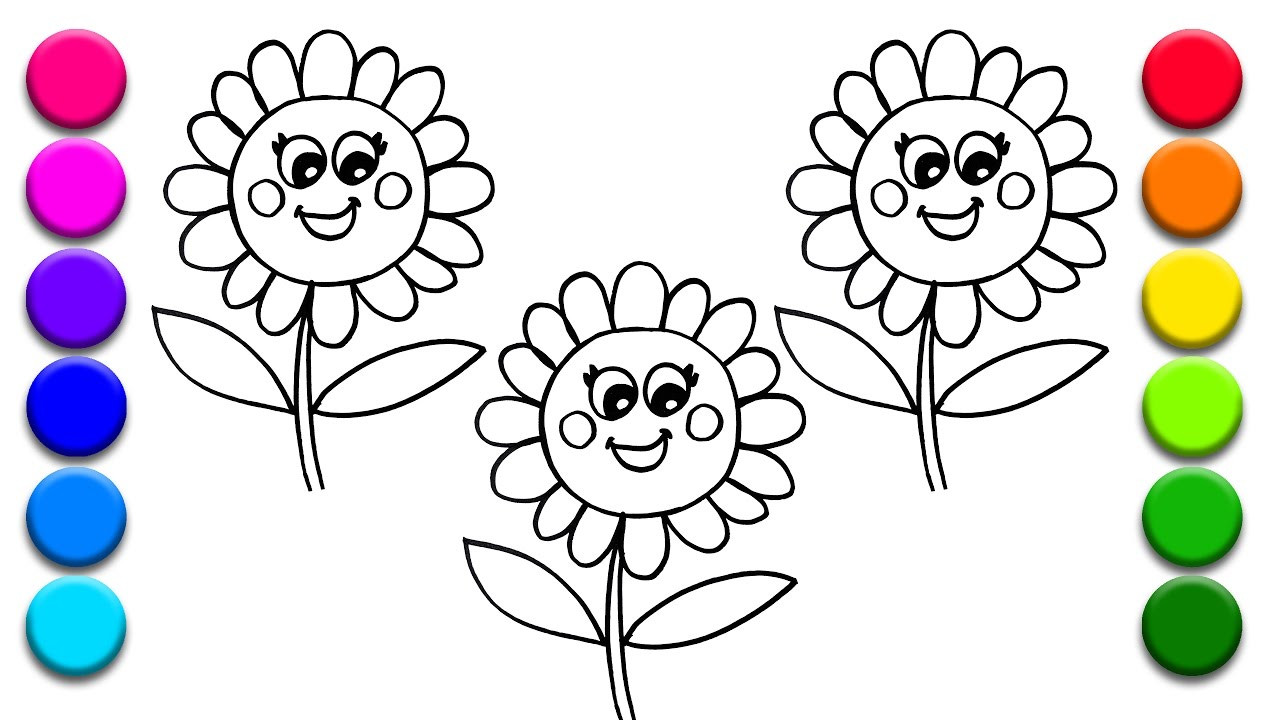 Coloring Pages For Kids Flowers
 Coloring 3 Flowers Learning Colors for Kids with Coloring