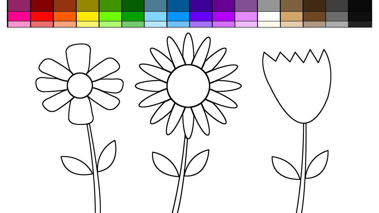 Coloring Pages For Kids Flowers
 Learn Colors for Kids and Color Spring Flowers and Rainbow