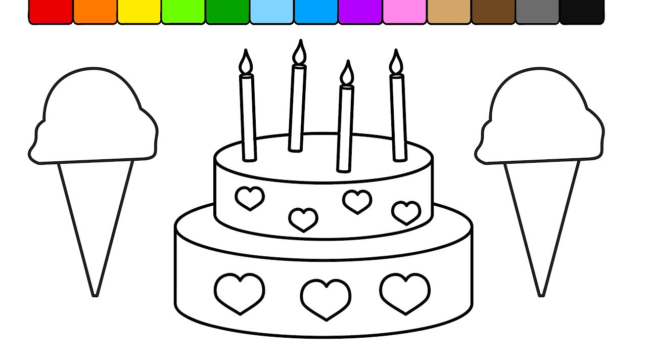 Coloring Pages For Kids Ice Cream
 Learn Colors for Kids and Color this Ice cream and Cake