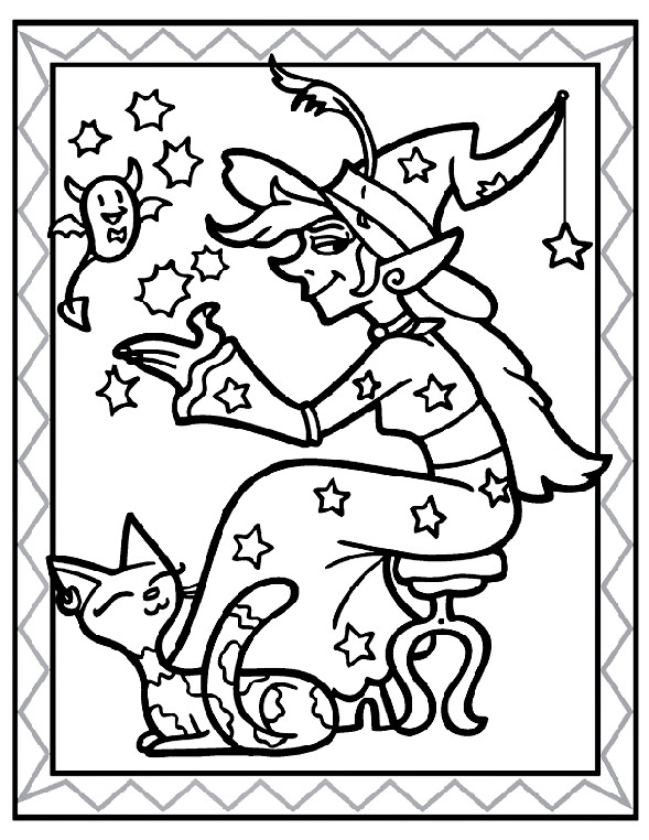 Coloring Sheet Printables
 Sitting Witch