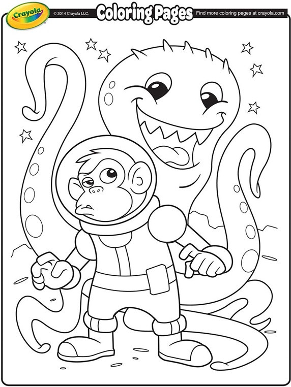 Coloring Sheets For Children
 Space Alien and Monkey Astronaut Coloring Page