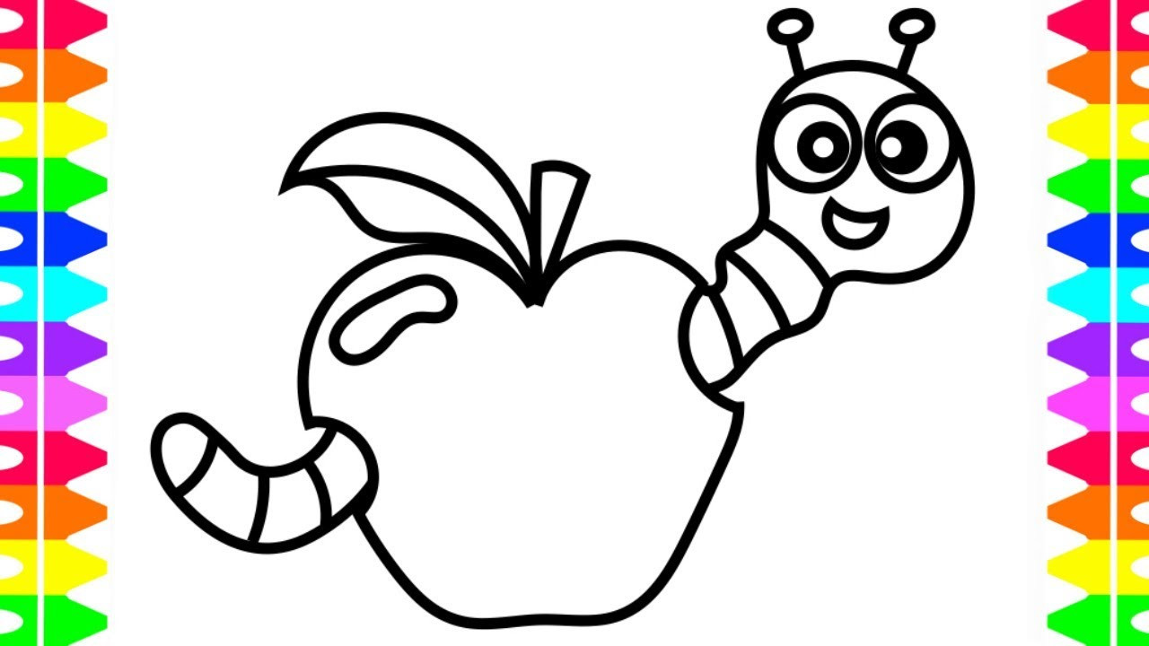 Coloring Sheets For Children
 LEARN HOW TO DRAW AND COLOR CUTE CARTOON WORM EATING APPLE