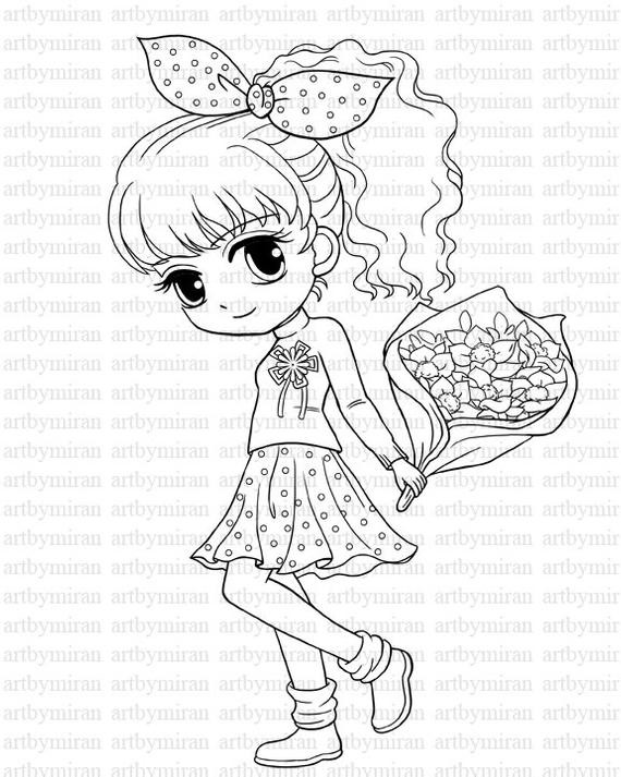 Coloring Sheets For Girls
 Digi Stamp Isabel s Bouquet Pretty Girl Coloring page