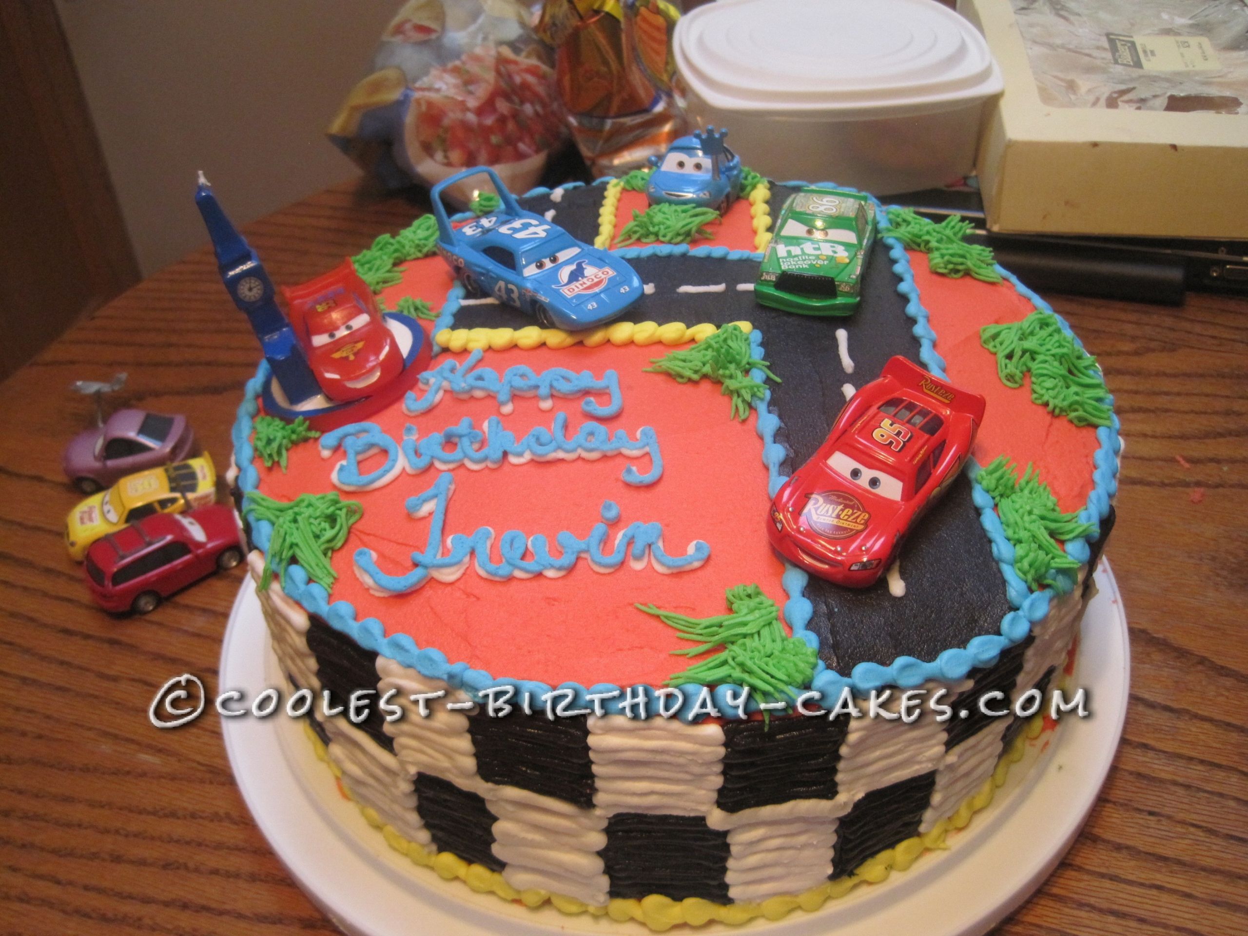 Coolest-birthday-cakes.com
 Cool Homemade Cars Birthday Cake with Toy Car Toppers