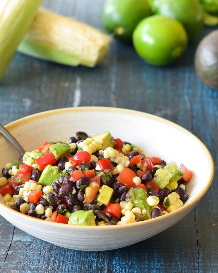Corn And Black Bean Salad
 Black Bean Salad with Corn Red Peppers Avocado & Lime
