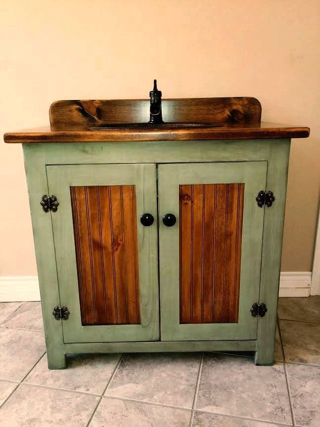 Country Bathroom Sinks
 Country Pine Bathroom Vanity with Hammered Copper Sink 36