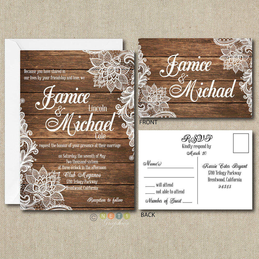 Country Wedding Invitations
 100 Personalized Country Rustic Lace Wedding Invitations