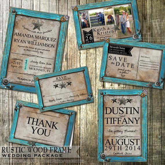 Country Wedding Invitations
 Rustic Wedding Invitation and stationery Set Rustic Turquoise