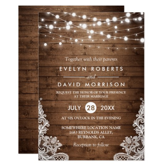 Country Wedding Invitations
 Rustic Country Wood Twinkle Lights Lace Wedding Invitation