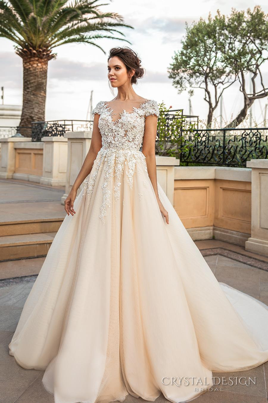 Cream Wedding Dresses
 Romantic Princess Ivory Cream Wedding Dresses 2018 Crystal
