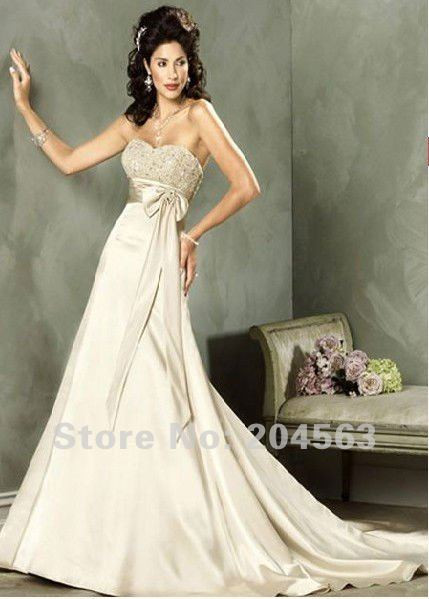Cream Wedding Dresses
 Free Shipping Classic Elegant Cream Empire Waist Strapless