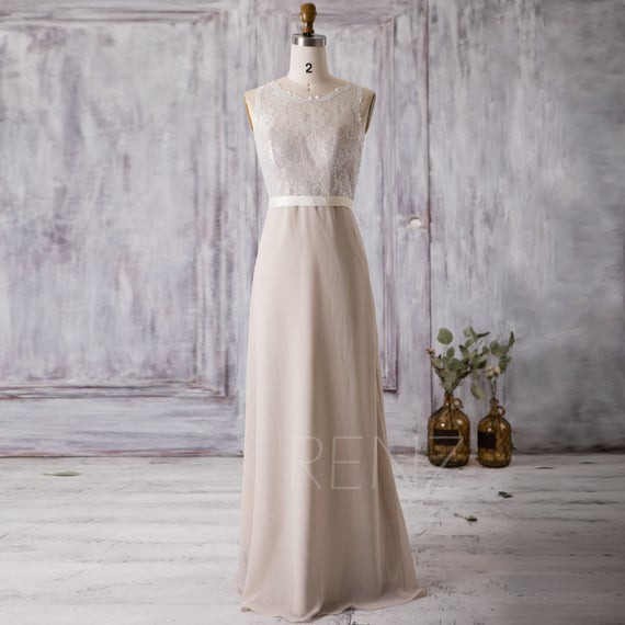 Cream Wedding Dresses
 2017 Cream Beige Bridesmaid Dress Long Lace Wedding Dress