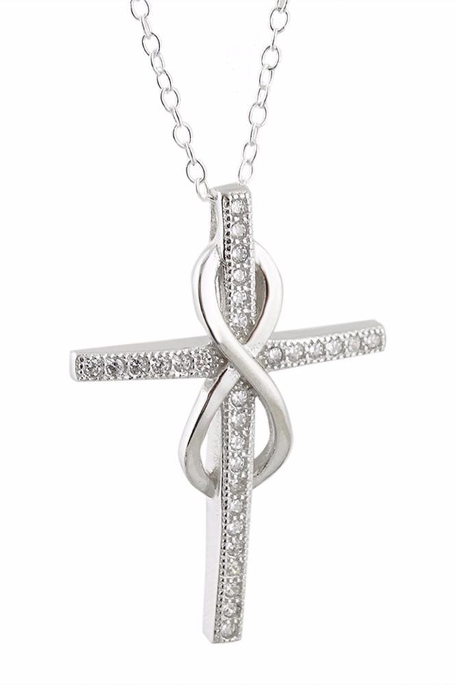 Cross And Infinity Necklace
 Infinity Cross Necklace 925 Sterling Silver CZ Cross