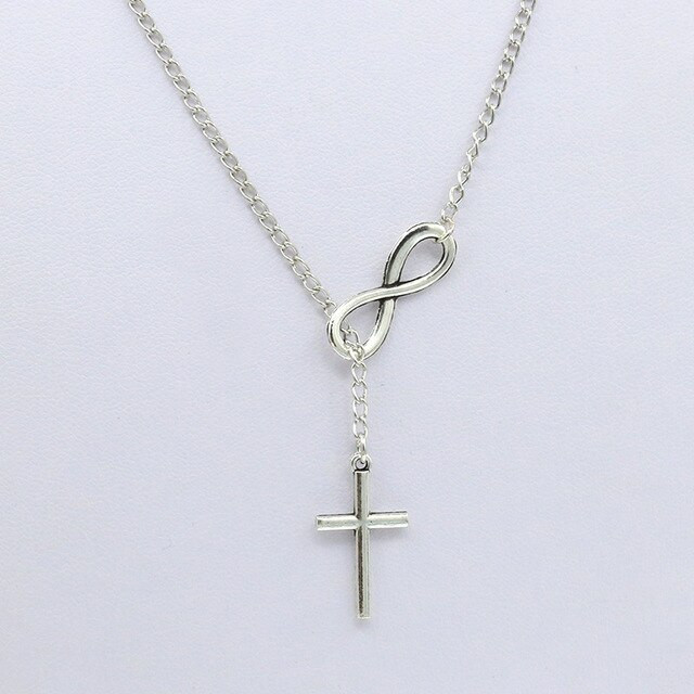 Cross And Infinity Necklace
 10 piece lot Silver Cross Necklace Women Infinity Pendant