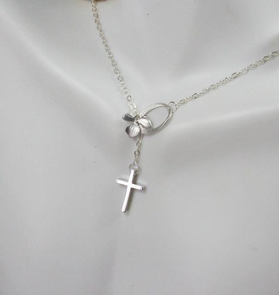 Cross And Infinity Necklace
 Cross and Infinity Lariat Silver Cross Necklace Faith