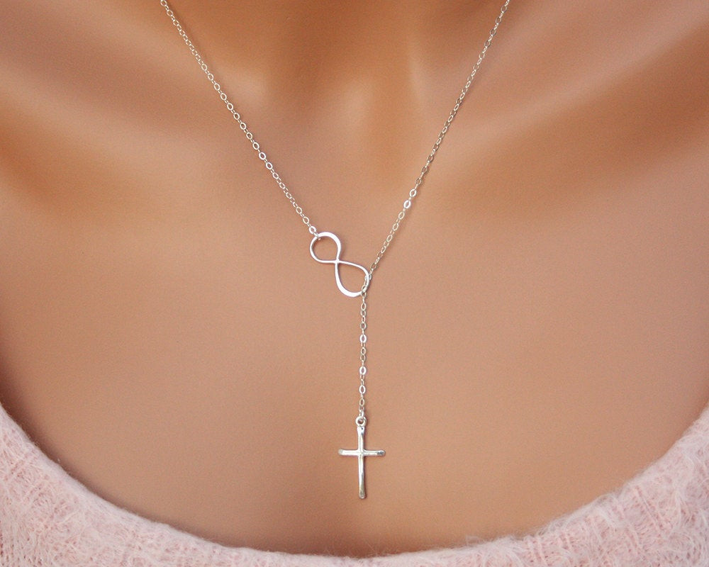 Cross And Infinity Necklace
 Infinity Cross necklace Sterling Silver lariat necklace