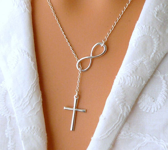 Cross And Infinity Necklace
 Infinity Cross Necklace Sterling Silver Cross by SaraAndJane