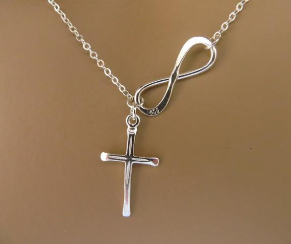 Cross And Infinity Necklace
 SALE Sterling Silver Cross and Infinity Necklace Cross