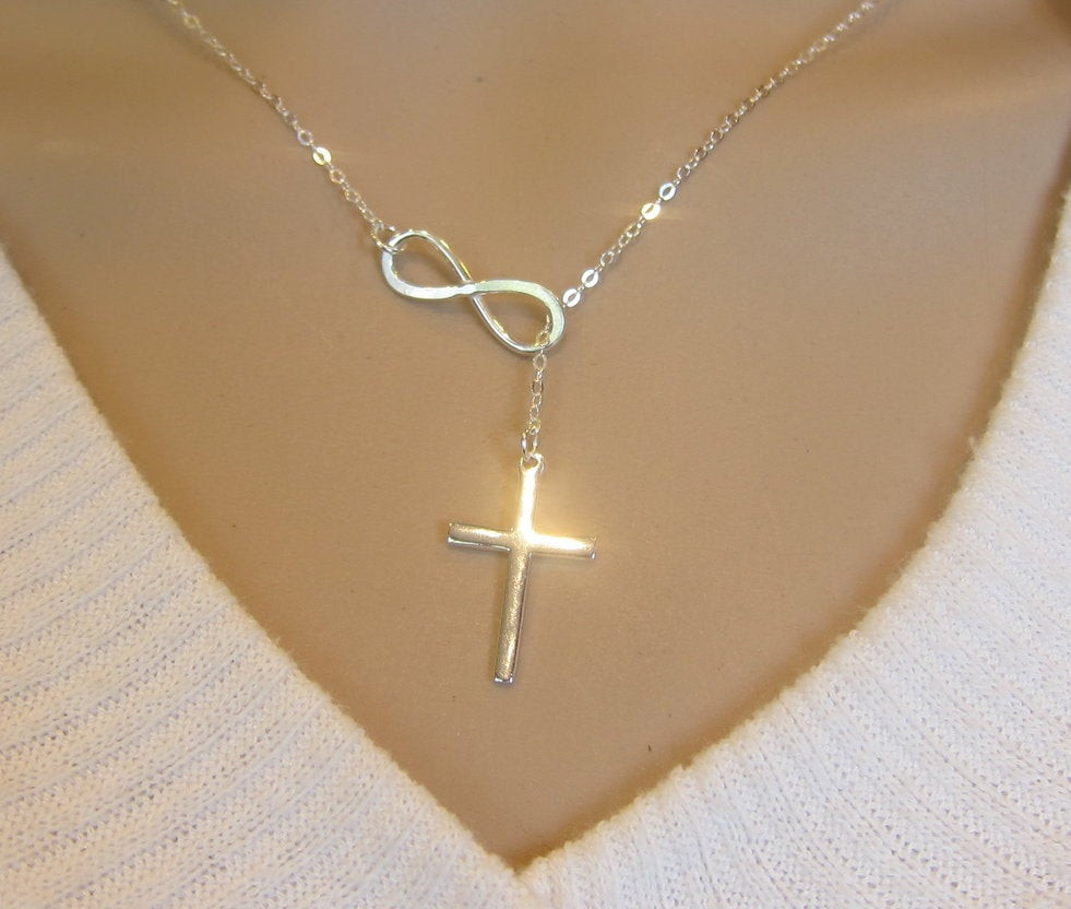 Cross And Infinity Necklace
 Sterling Silver Infinity Cross Necklace by