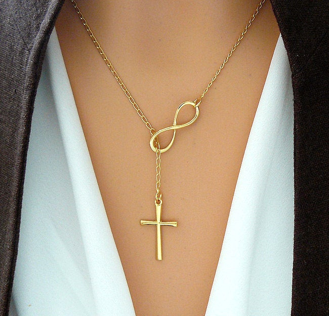Cross And Infinity Necklace
 GOLD Cross and Infinity Necklace Gold Vermeil Infinity Cross