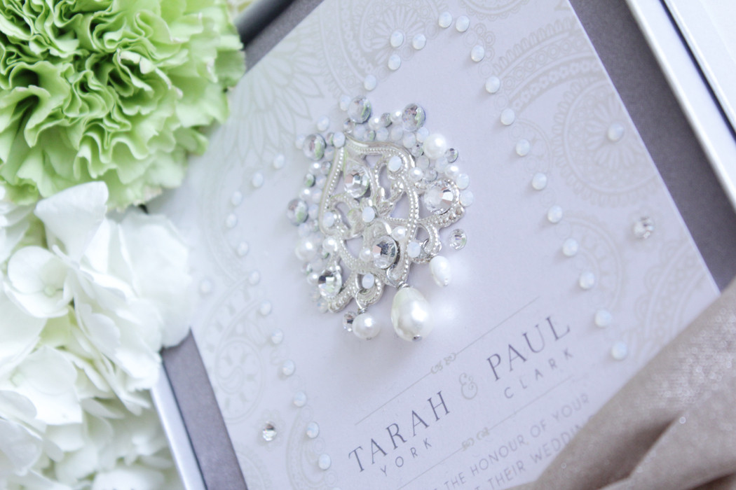 Crystal Wedding Invitations
 Paris to Bombay Crystal and Pearl Metallic Boxed Wedding