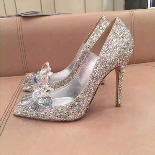 Crystal Wedding Shoes
 Silver Cinderella Rhinestone Glass Slipper Wedding Dress