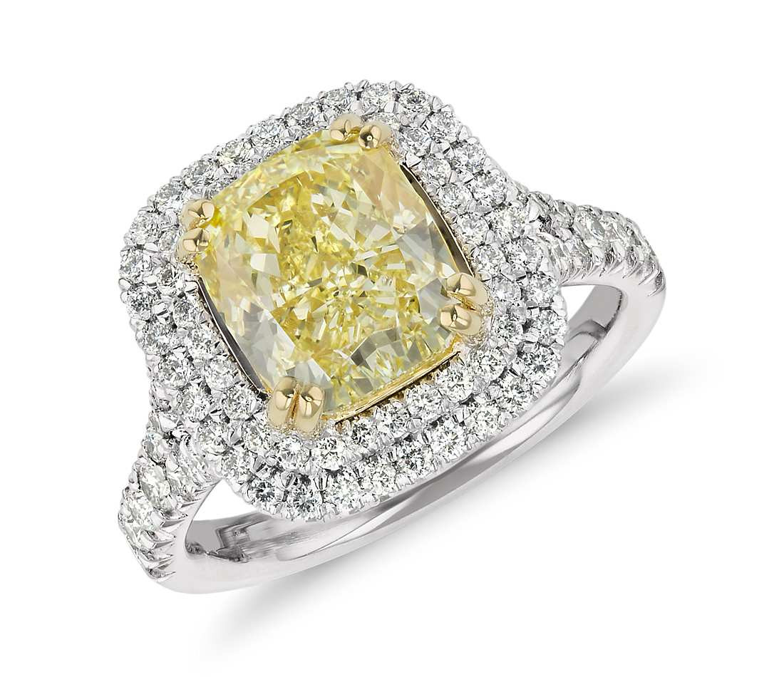 Cushion Cut Yellow Diamond Engagement Rings
 Blue Nile Fancy Yellow Cushion Cut Diamond Ring in