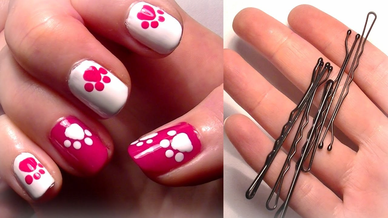 Cute Easy Nail Ideas
 HELLO KITTY Inspired Nails Using A Bobby Pin Easy