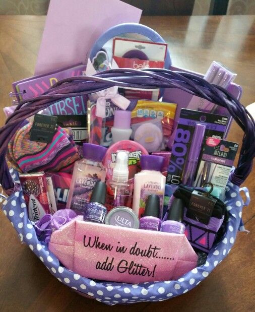 Cute Gift Basket Ideas For Friends
 Sweet 16 all purple basket Gift ideas