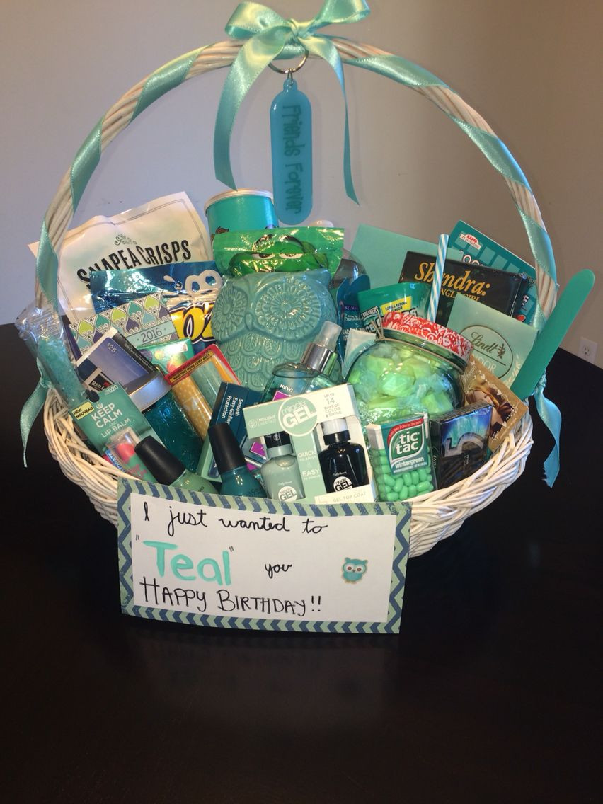 Cute Gift Basket Ideas For Friends
 Just wanted to "TEAL" you happy birthday Gift basket