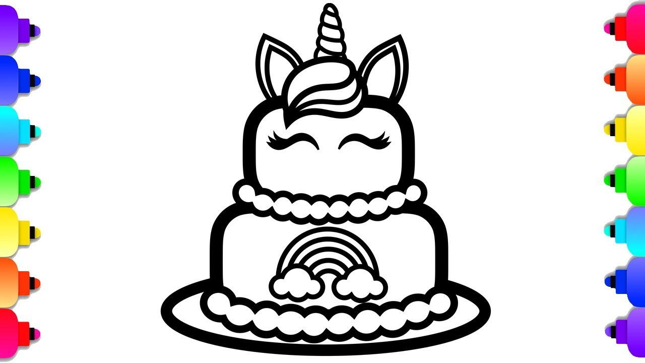 Cute Unicorn Coloring Pages For Kids
 GLITTER Unicorn Cake Coloring and Drawing for Kids