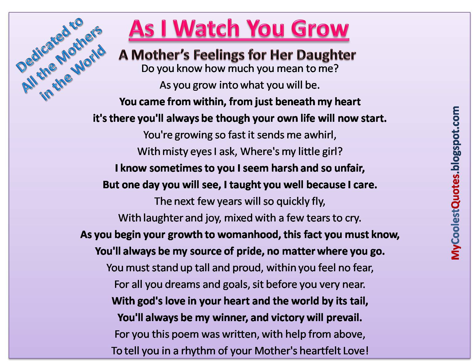 Daughter Quotes From Mothers
 My Coolest Quotes A Mother s Feelings for Her Daughter