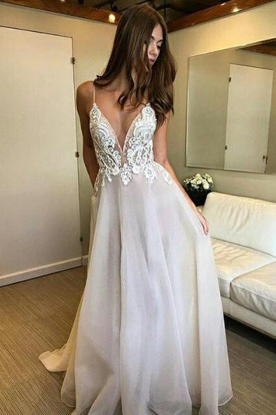 Deep V Wedding Dress
 Mermaid Deep V neck Wedding Dress Lace Sleeveless Beach Wedding Dress – Simibridaldress