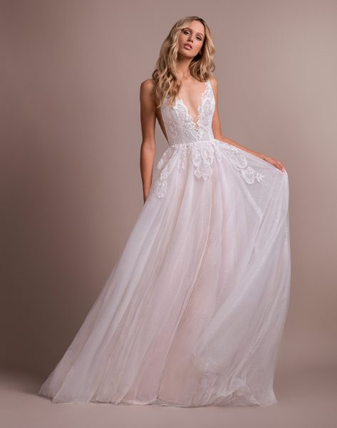 Deep V Wedding Dress
 Deep V neck Lace Detailed Bodice A line Wedding Dress