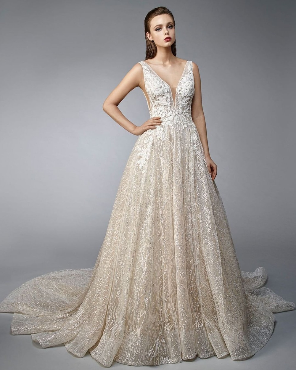 Deep V Wedding Dress
 Eslieb High quality High end Custom made Wedding Dresses Luxury Deep V neck wedding Dress 2019