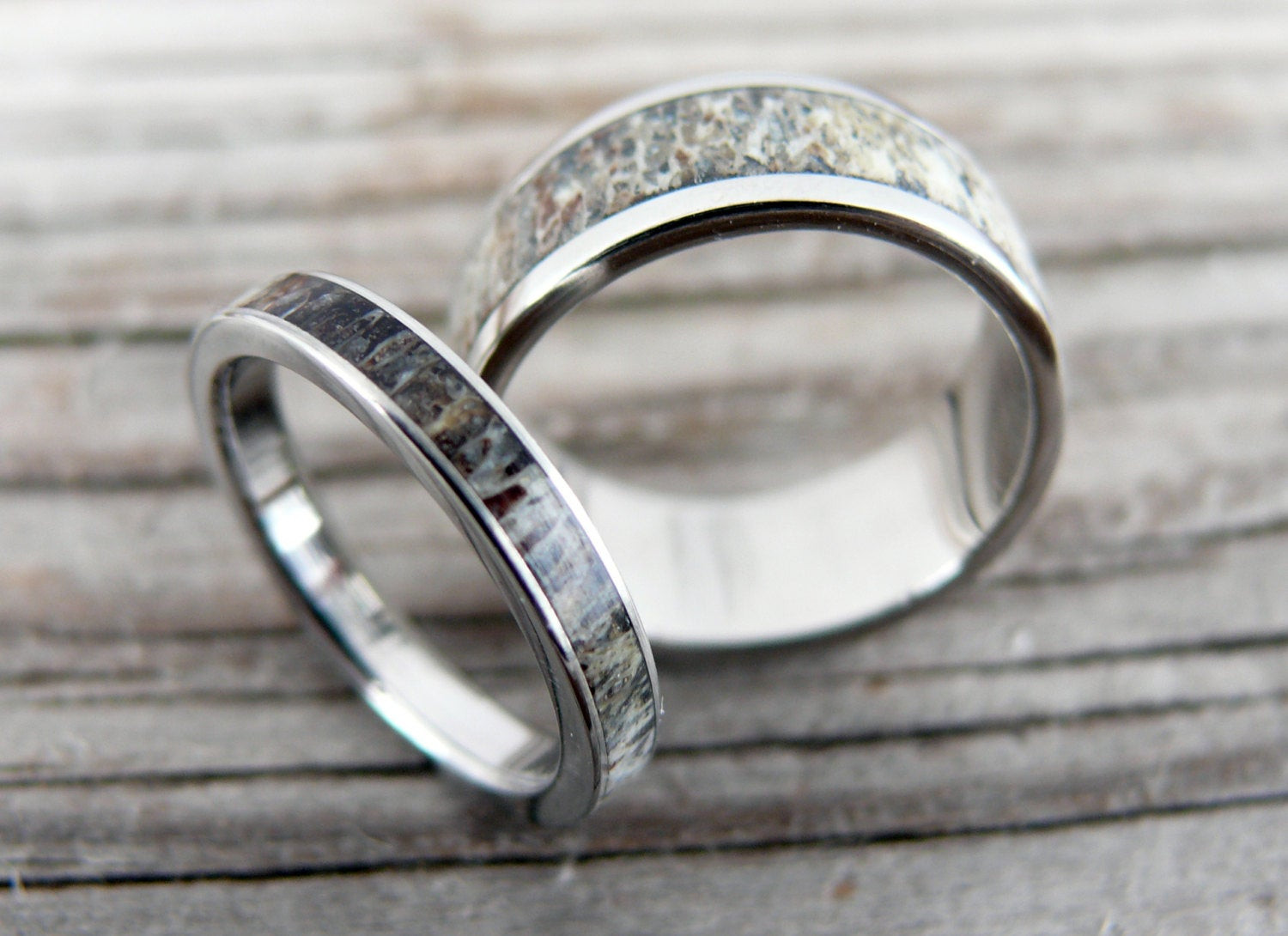 Deer Wedding Rings
 Titanium and Deer Antler Wedding Band Set Two Wedding Ring
