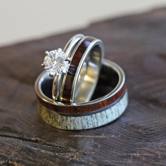 Deer Wedding Rings
 Unique Deer Antler Wedding Ring Set Women s Diamond And