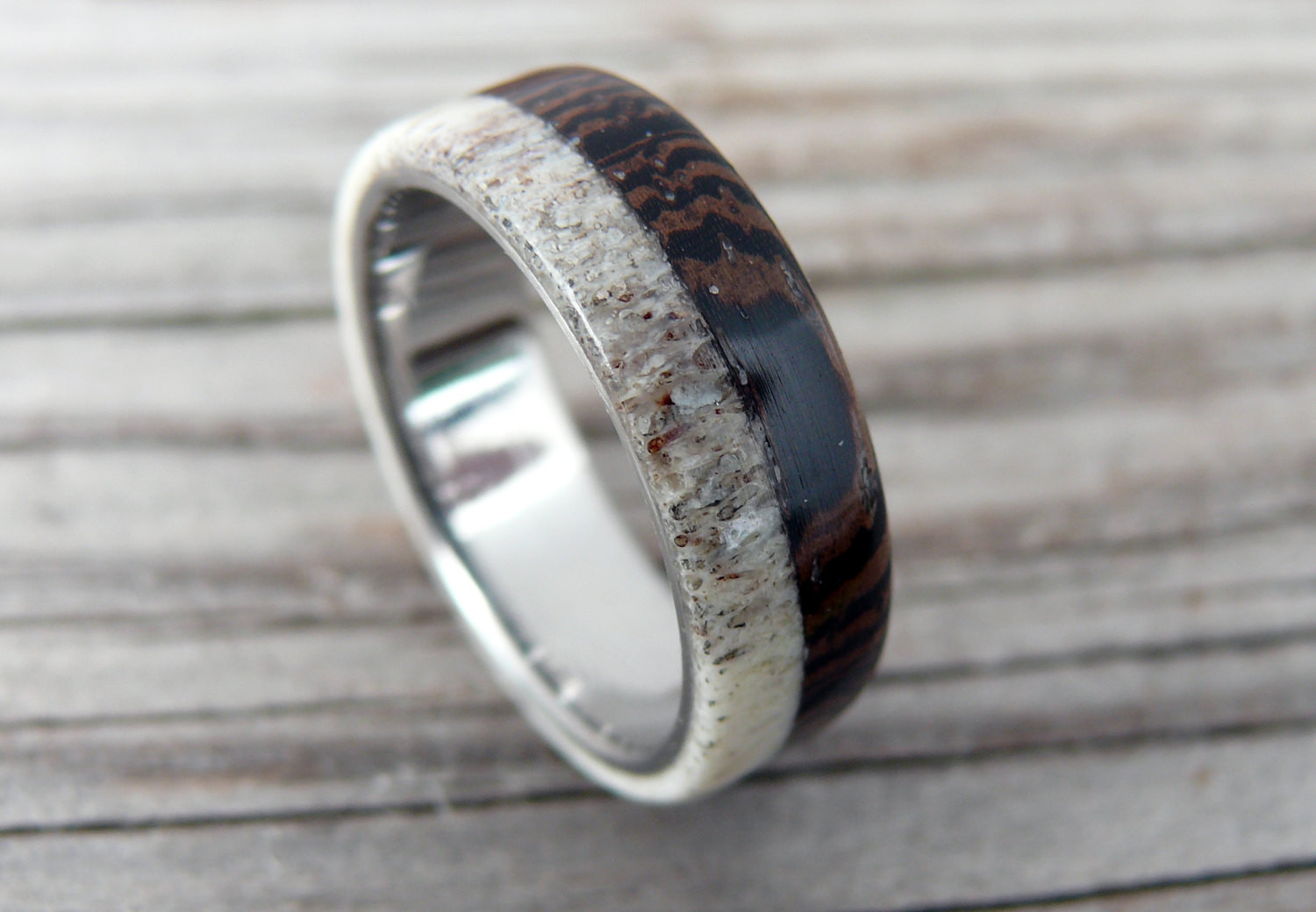 Deer Wedding Rings
 Titanium Ring with Deer Antler and Wenge Wood Wedding Ring
