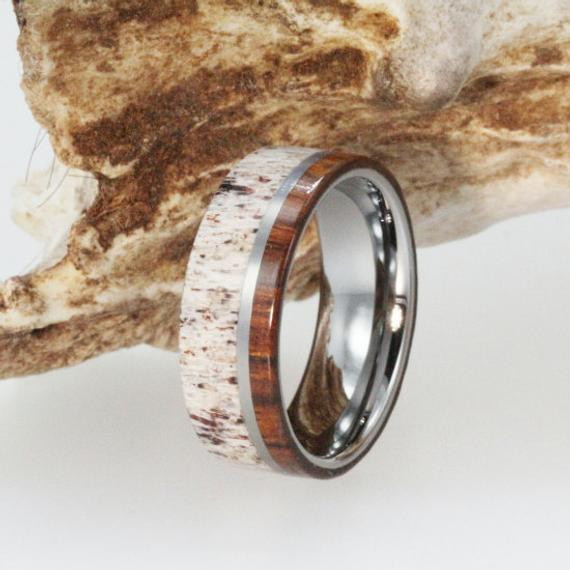 Deer Wedding Rings
 Titanium Ring Wooden Deer Antler Mens Titanium by