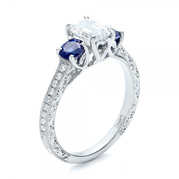 Diamond And Emerald Engagement Ring
 Custom Emerald Cut Diamond and Blue Sapphire Engagement