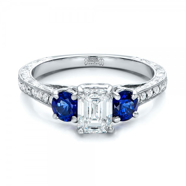Diamond And Emerald Engagement Ring
 Custom Emerald Cut Diamond and Blue Sapphire Engagement
