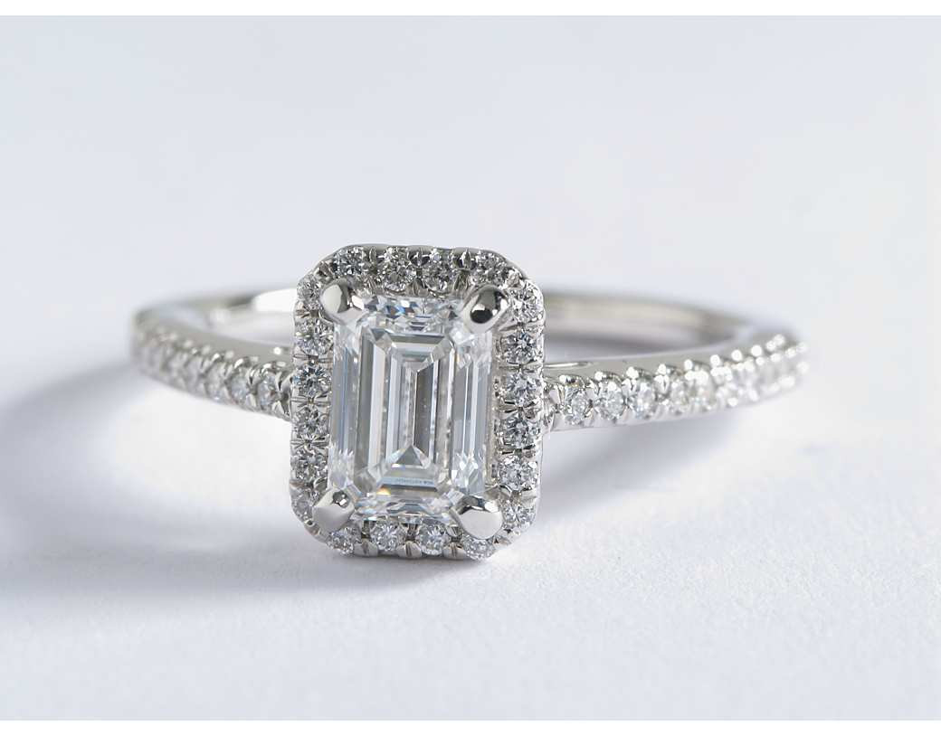Diamond And Emerald Engagement Ring
 Emerald Cut Halo Diamond Engagement Ring in 14K White Gold