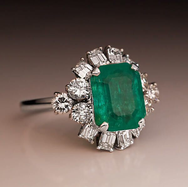 Diamond And Emerald Engagement Ring
 Vintage 4 62 Ct Emerald Diamond Platinum Ring Antique