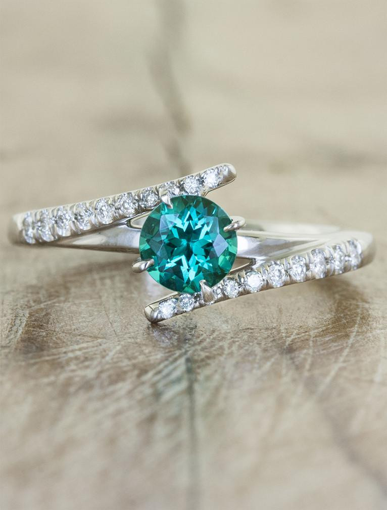 Diamond And Emerald Engagement Ring
 Lexi Cultured Green Emerald Ring Asymmetrical Band