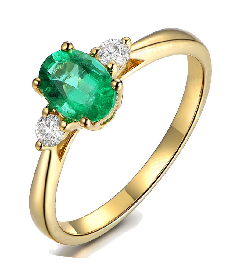 Diamond And Emerald Engagement Ring
 Trilogy Half Carat oval cut Emerald and Round Diamond
