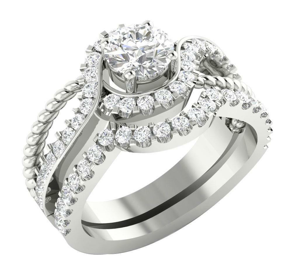 Diamond Bridal Ring Sets
 14K White Gold SI1 G 1 75TCW Real Diamond Unique Bridal