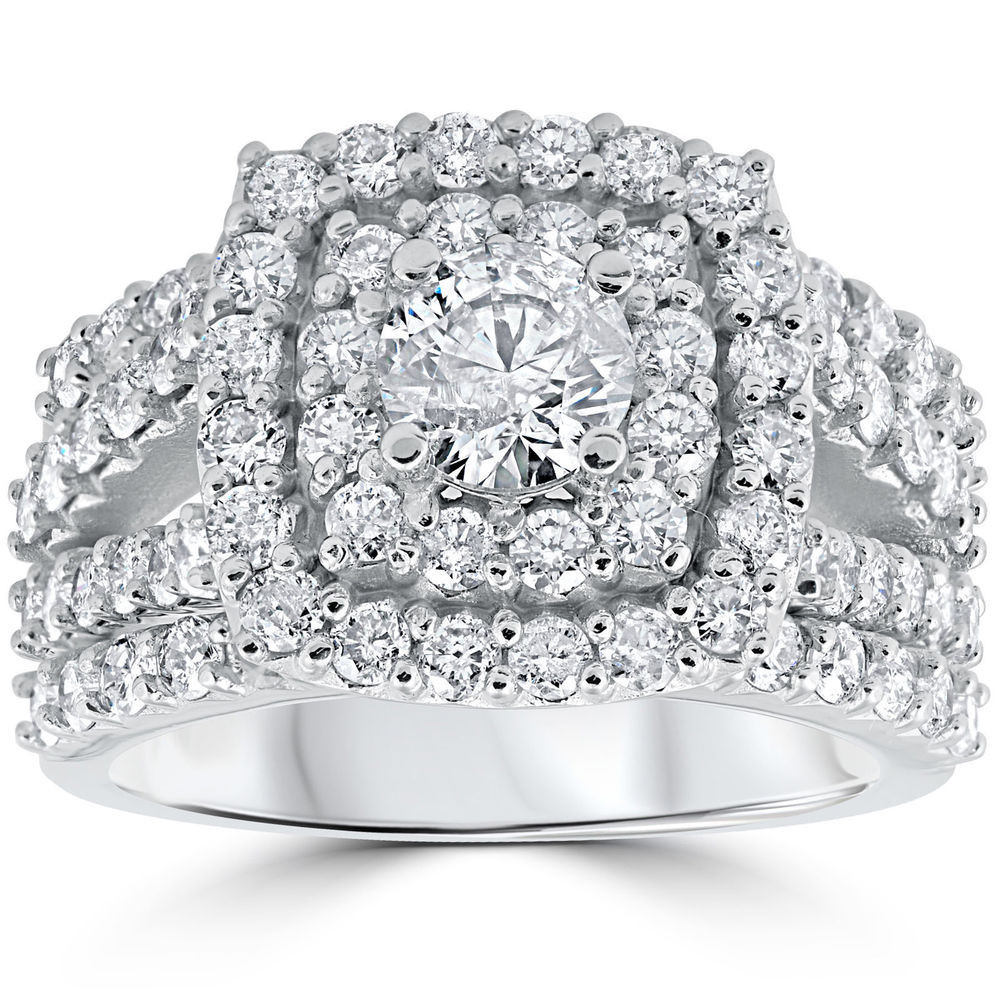 Diamond Bridal Ring Sets
 3 ct Diamond Engagement Wedding Double Cushion Halo Trio