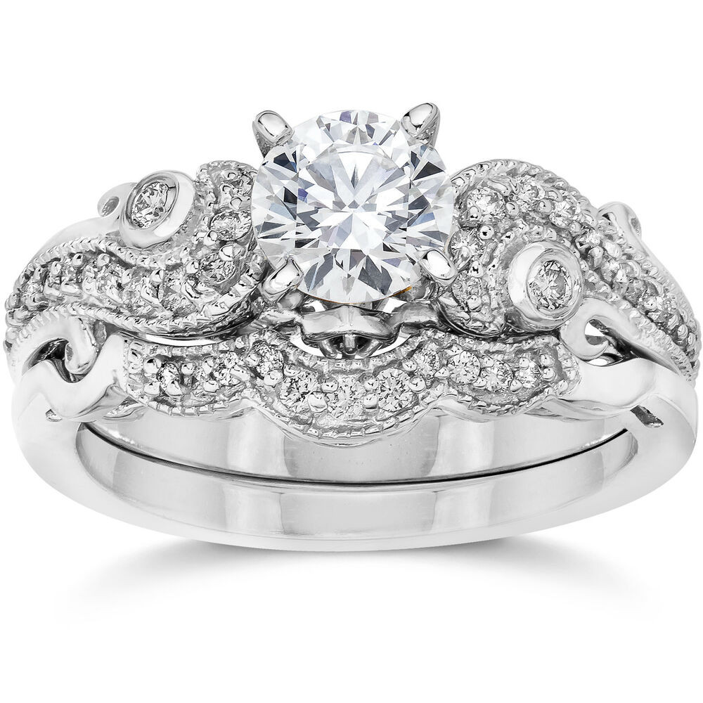 Diamond Bridal Ring Sets
 Emery 3 4Ct Vintage Diamond Filigree Engagement Wedding