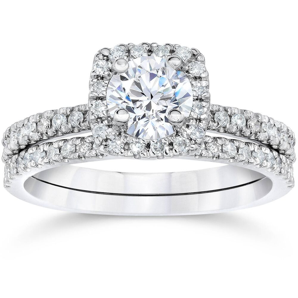 Diamond Bridal Ring Sets
 5 8Ct Cushion Halo Real Diamond Engagement Wedding Ring