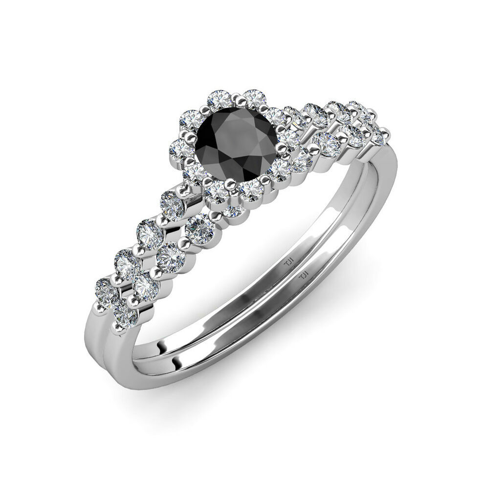 Diamond Bridal Rings
 Black & White Diamond Halo Bridal Set Ring & Wedding Band